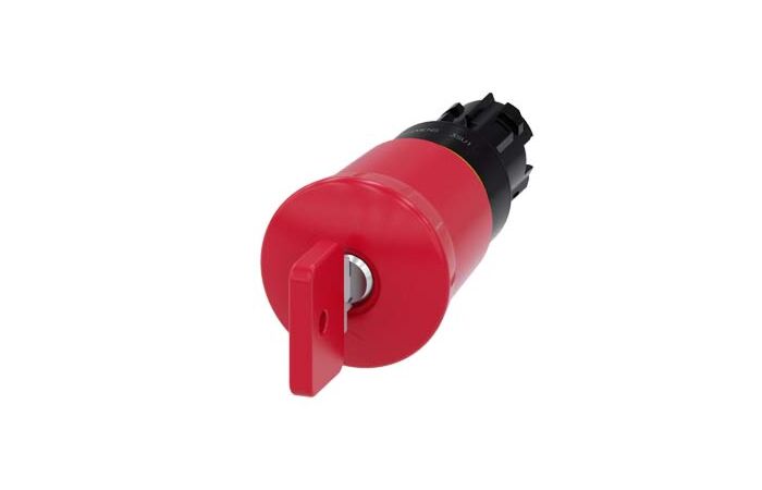 SIEMENS Tlačítko hřibové nouzového zastavení, 22 mm, kulaté, plast, červená, se zámkem O.M.R.