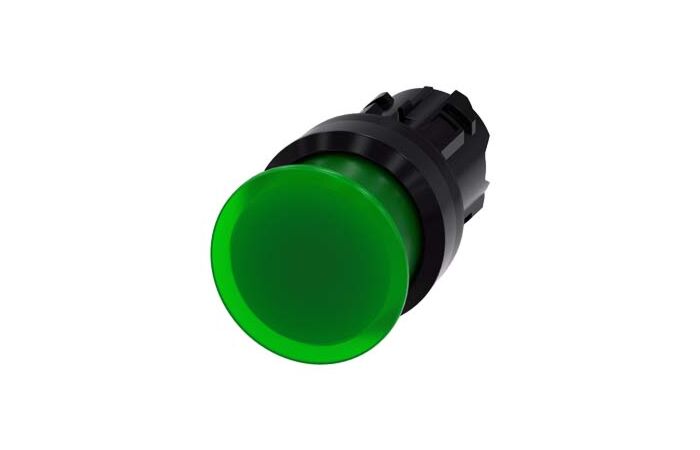 SIEMENS Tlačítko hřibové, osvětlené, 22 mm, kulaté, plast, zelená, 30 mm