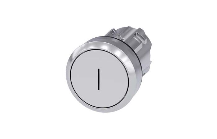 SIEMENS Tlačítko, 22 mm, kulaté, kov, s vysokým leskem, bílé, popisek I, knoflík stiskací