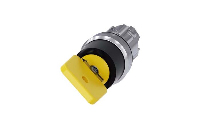 SIEMENS Spínač klíčový O.M.R 22 mm, kulatý, kov, s vysokým leskem, žlutá barva, vytažení klíče O