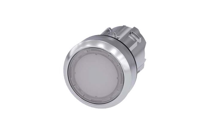 SIEMENS Tlačítko, osvětlené, 22 mm, kulaté, kov, s vysokým leskem, bílé, knoflík stiskací