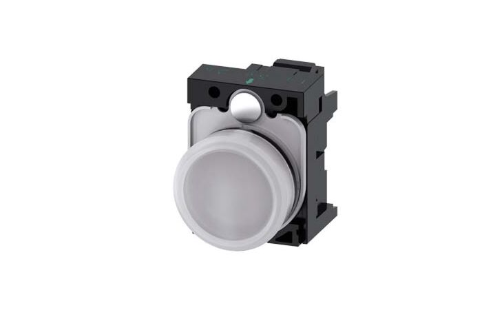 SIEMENS Signálka 22 mm, kulatá, plast, bílá, čočka, hladká, AC110V