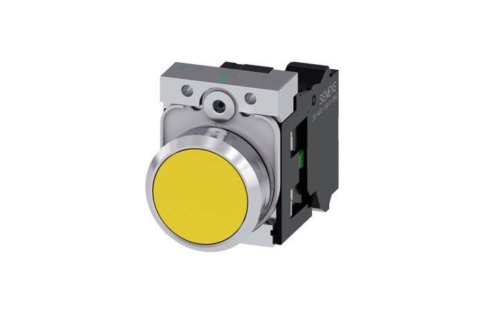 SIEMENS Tlačítko, 22 mm, kulaté, kov, s vysokým leskem, žlutá barva, knoflík stiskací, 1 NO