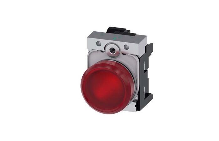 SIEMENS Signálka 22 mm, kulatá, kov, s vysokým leskem, červená, čočka, hladká, AC/DC 24V