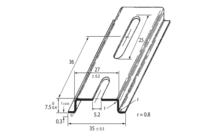 SCHMACHTL Lišta DIN 35x7,5 perforovaná šířka otvoru 5,2mm pozink pasivovaná 2000mm