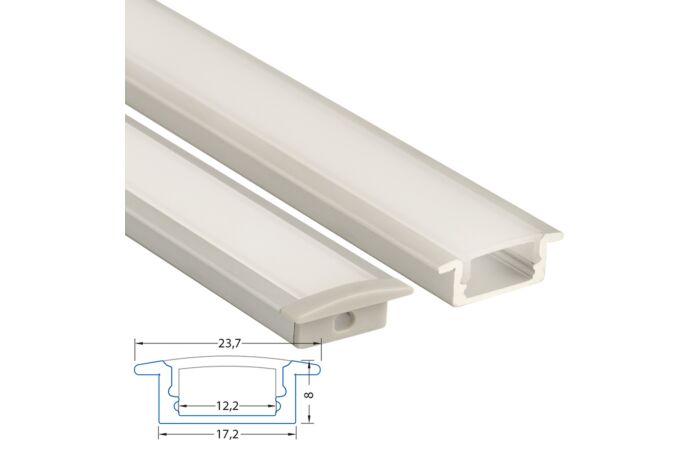 MCLED Profil AL 23x8mm, VO vestavný, mléčný difuzor, komplet, 3m