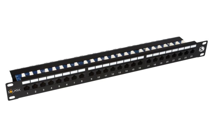SOLARIX Patch panel UTP 24xRJ45 CAT5E s vyvazovací lištou 1U 19" nestíněný
