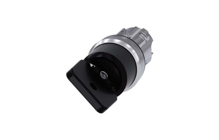SIEMENS Spínač klíčový O.M.R 22 mm, kulatý, kov, s vysokým leskem, černá barva, vytažení klíče O+I