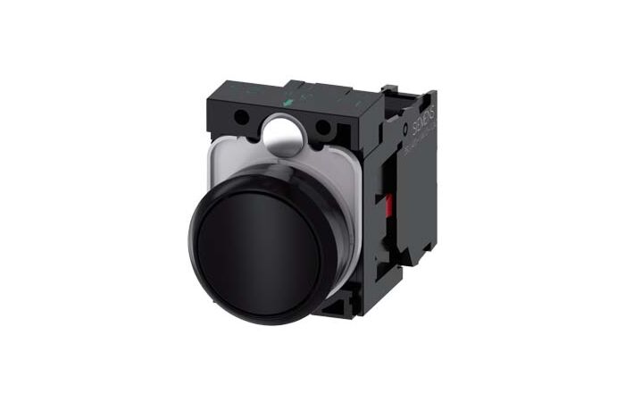 SIEMENS Tlačítko, 22 mm, kulaté, plast, černá barva, knoflík stiskací, 1 NC