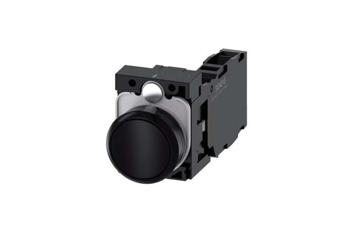 SIEMENS Tlačítko, 22 mm, kulaté, plast, černá, knoflík stiskací, 1 NO + 1 NC