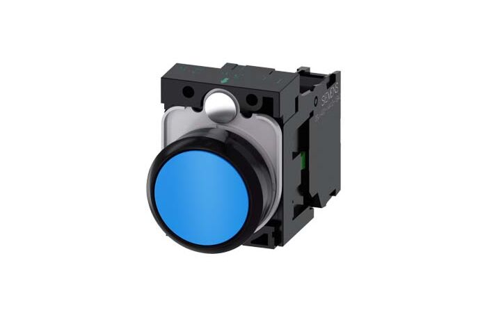 SIEMENS Tlačítko, 22 mm, kulaté, plast, modrá, knoflík stiskací, 1 NO