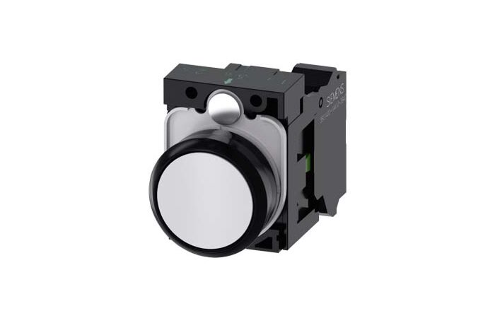SIEMENS Tlačítko, 22 mm, kulaté, plast, bílá, knoflík stiskací, 1 NO
