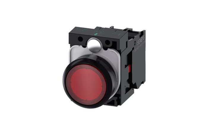 SIEMENS Tlačítko, osvětlené, 22 mm, kulaté, plast, červená, 1 NC, AC110V