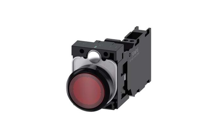 SIEMENS Tlačítko, osvětlené, 22 mm, kulaté, plast, červená, 1 NO + 1 NC, AC110V
