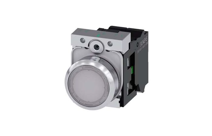 SIEMENS Tlačítko, osvětlené, 22 mm, kulaté, kov, s vysokým leskem, bílá, knoflík stiskací, 1 NO