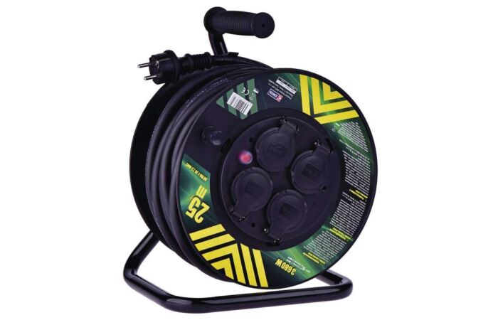 EMOS Přívod prodlužovací 25m zásuvky 4x230V/16A s bubnem IP44 černá (H07RNF3G 3x2,5)