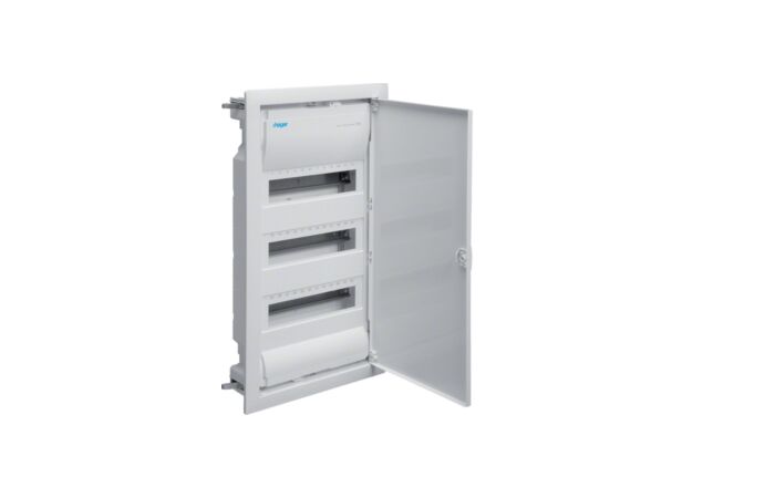 HAGER Rozvodnice VOLTA VH36NE, 36TE,, 3-řadá, do dutých příček, plastová vana, kovová plná dvířka, šroubové svorky, IP30