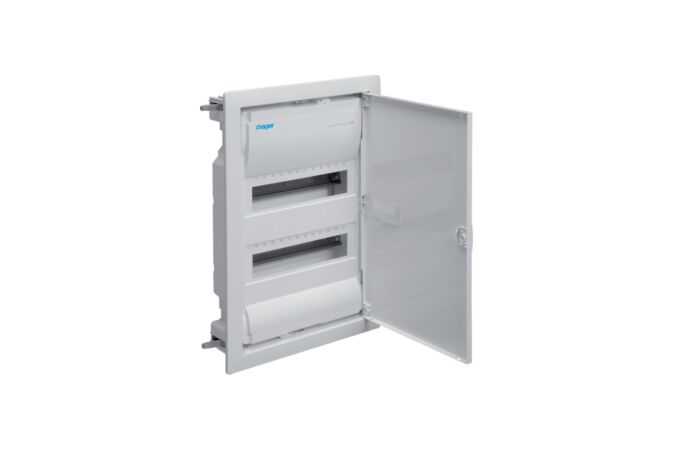 HAGER Rozvodnice VOLTA VH24NE, 24TE, 2-řadá, do dutých příček, plastová vana, kovová plná dvířka, šroubové svorky, IP30