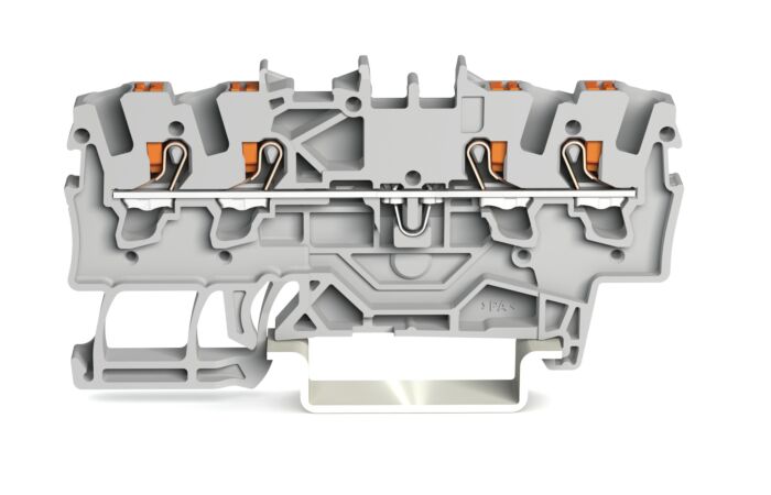 WAGO Svorka 2201-1401 4vodičová průchozí s ovládacím tlačítkem 1,5 mm², šedá
