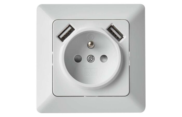 EMOS Zásuvka vestavná A6000.0 1xkulatá 250V/16A+2xUSB 5V/2,1A bílá IP20