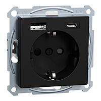 Zásuvka Schuko, Sys-M, USB A+C,černá mat