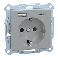 Zásuvka Schuko, Sys-M, USB A+C, alu