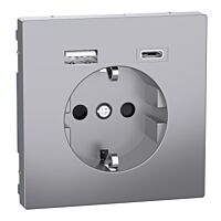 Zásuvka Schuko, Sys-D, USB A+C, stainles