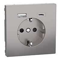 Zásuvka Schuko, Sys-D, USB A+C, nikl