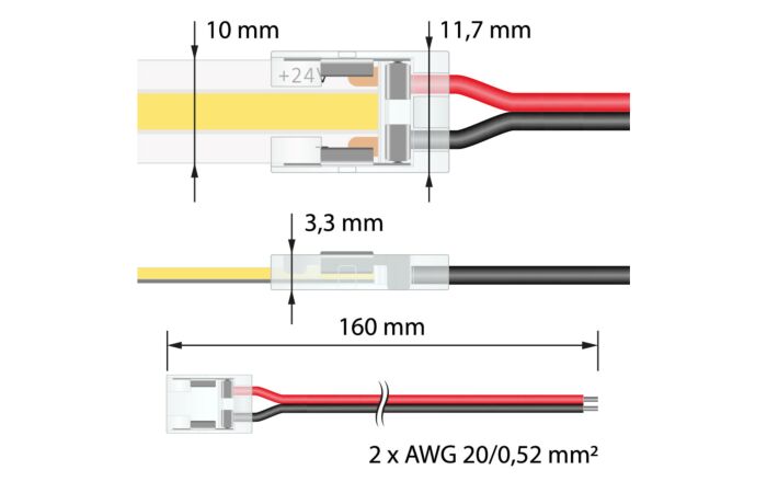 MCLED Konektor připojovací jednobarevných LED pásků 10mm x 150mm max 3,5A