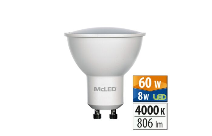 MCLED Žárovka LED 8W-60 GU10 4000K 100°