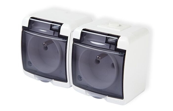 UNIVEX Dvojzásuvka GHE-2d bílá/kouřové IP44