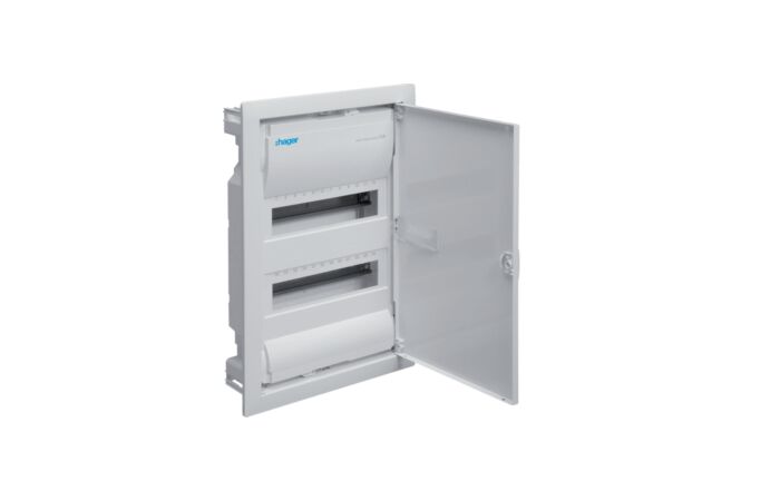 HAGER Skříň VOLTA VU24NE, 24TE, 2-řadá, zapuštěná, plastová vana, kovová plná dvířka, šroubové svorky, IP30