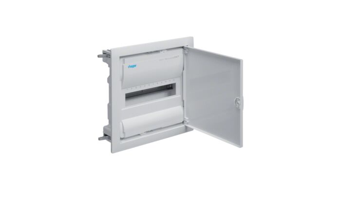 HAGER Rozvodnice VOLTA VH12NE, 12TE, 1-řadá, do dutých příček, plastová vana, kovová plná dvířka, šroubové svorky, IP30