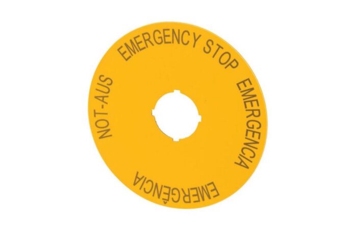 EATON Štítek TITAN M22-XAK2 označovací, nouzového zastavení, žlutý, P=90mm, 4jazyčný