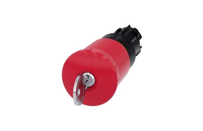 SIEMENS Tlačítko hřibové nouzového zastavení, 22 mm, kulaté, plast, červená, se zámkem BKS