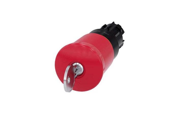 SIEMENS Tlačítko hřibové nouzového zastavení, 22 mm, kulaté, plast, červená, se zámkem CES