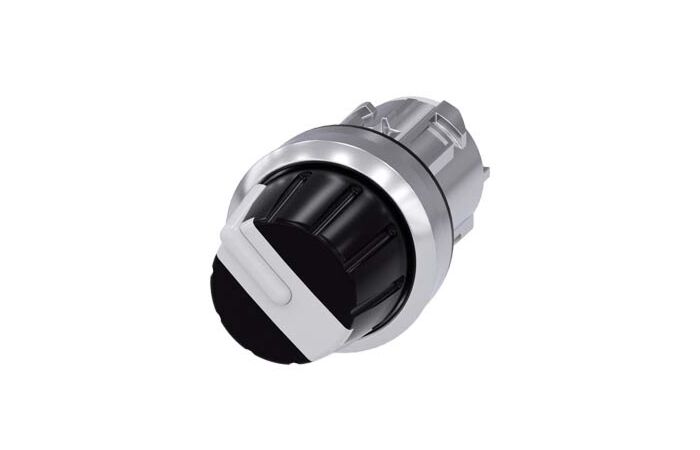 SIEMENS Spínač otočný, 22 mm, kulatý, kov, s vysokým leskem, bílá, otočný knoflík