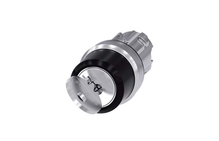 SIEMENS Spínač klíčový RONIS, 22 mm, kulatý, kov, s vysokým leskem, vytažení klíče O+I