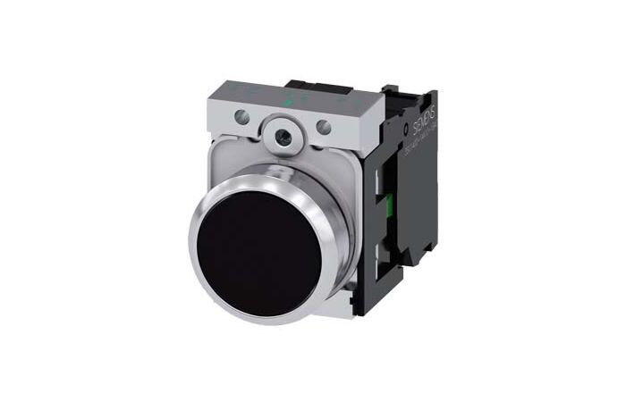 SIEMENS Tlačítko, 22 mm, kulaté, kov, s vysokým leskem, černá barva, knoflík stiskací, 1 NO