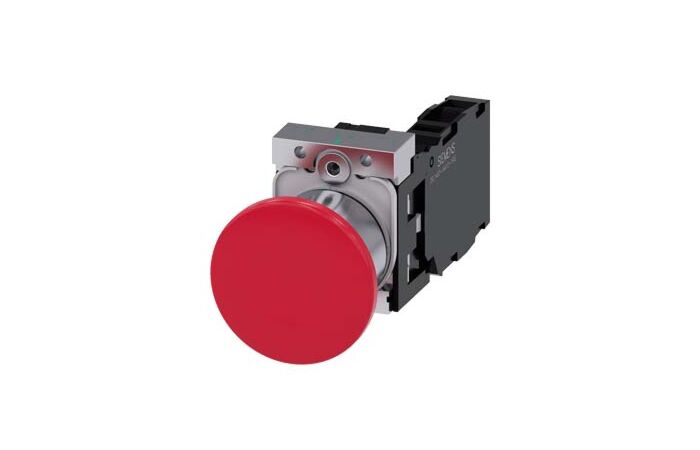 SIEMENS Tlačítko hřibové, 22 mm, kulaté, kov, s vysokým leskem, červená, 1 NO + 1 NC