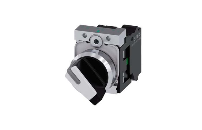 SIEMENS Spínač otočný, prosvětlený, 22 mm, kulatý, kov, s vysokým leskem, bílý, 1NO