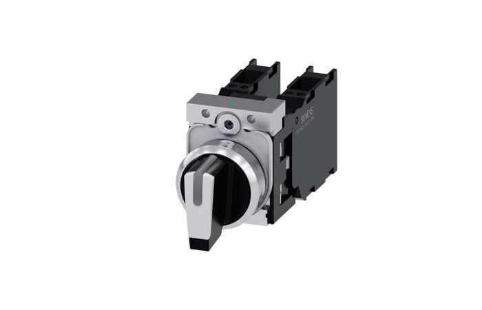 SIEMENS Spínač otočný, prosvětlený, 22 mm, kulatý, kov, s vysokým leskem, bílý, 2x 1 NO + 1 NC