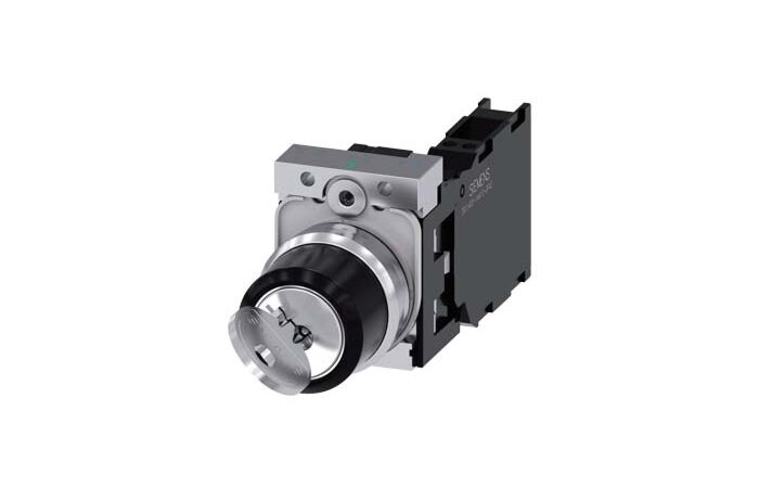 SIEMENS Spínač klíčový RONIS, 22 mm, kulatý, kov, s vysokým leskem, vytažení klíče O+I