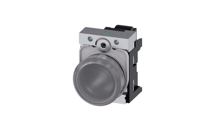 SIEMENS Signálka 22 mm, kulatá, kov, s vysokým leskem, čirá, čočka, hladká, AC/DC 24V