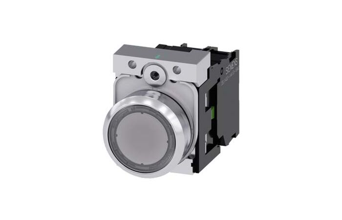 SIEMENS Tlačítko, osvětlené, 22 mm, kulaté, kov, s vysokým leskem, čirá, knoflík stiskací, 1 NO