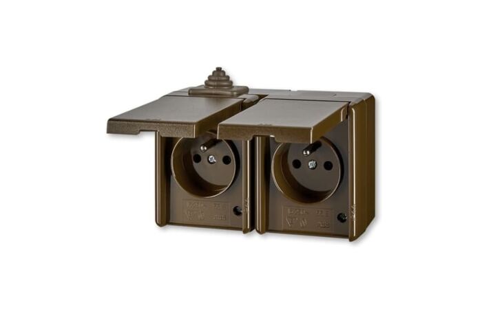 ABB PRAKTIK Dvojzásuvka 5518-2029 H , IP44, hnědá