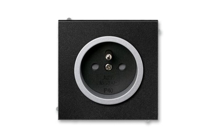 ABB Zásuvka 5519M-A02357 74,jednonásobná, s ochr. kolíkem, s clonkami, bezšroubová, onyx/titanová