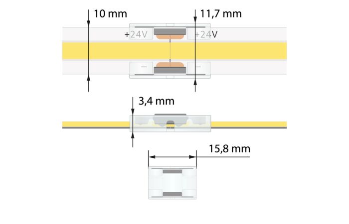 MCLED Spojka dvou jednobarevných LED pásků šíře 10 mm, 2 piny, max. 5,5A