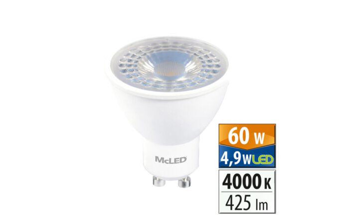 MCLED Žárovka LED 4,9W/60, 230V, 4000K, GU10, 38°, CRI80, IP20
