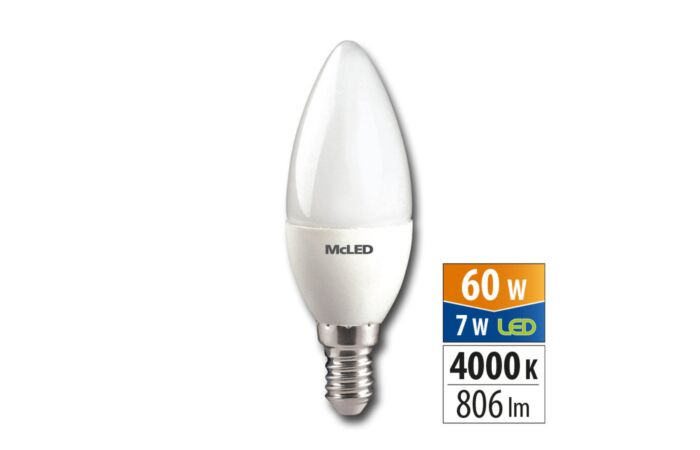 MCLED Žárovka LED 7W-60 E14 4000K 180° svíčka